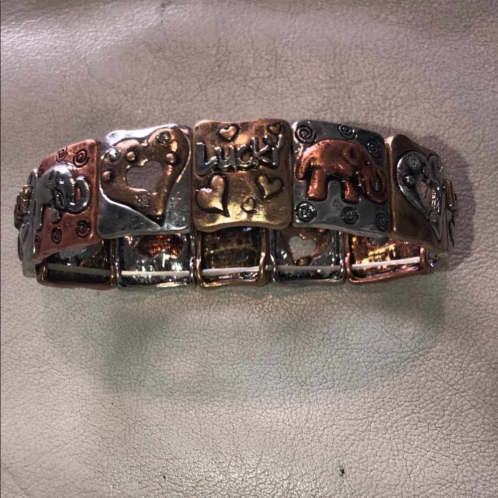 LUCKY ELEPHANTS HEARTS MULTI-TONE  STRECH BRACELET